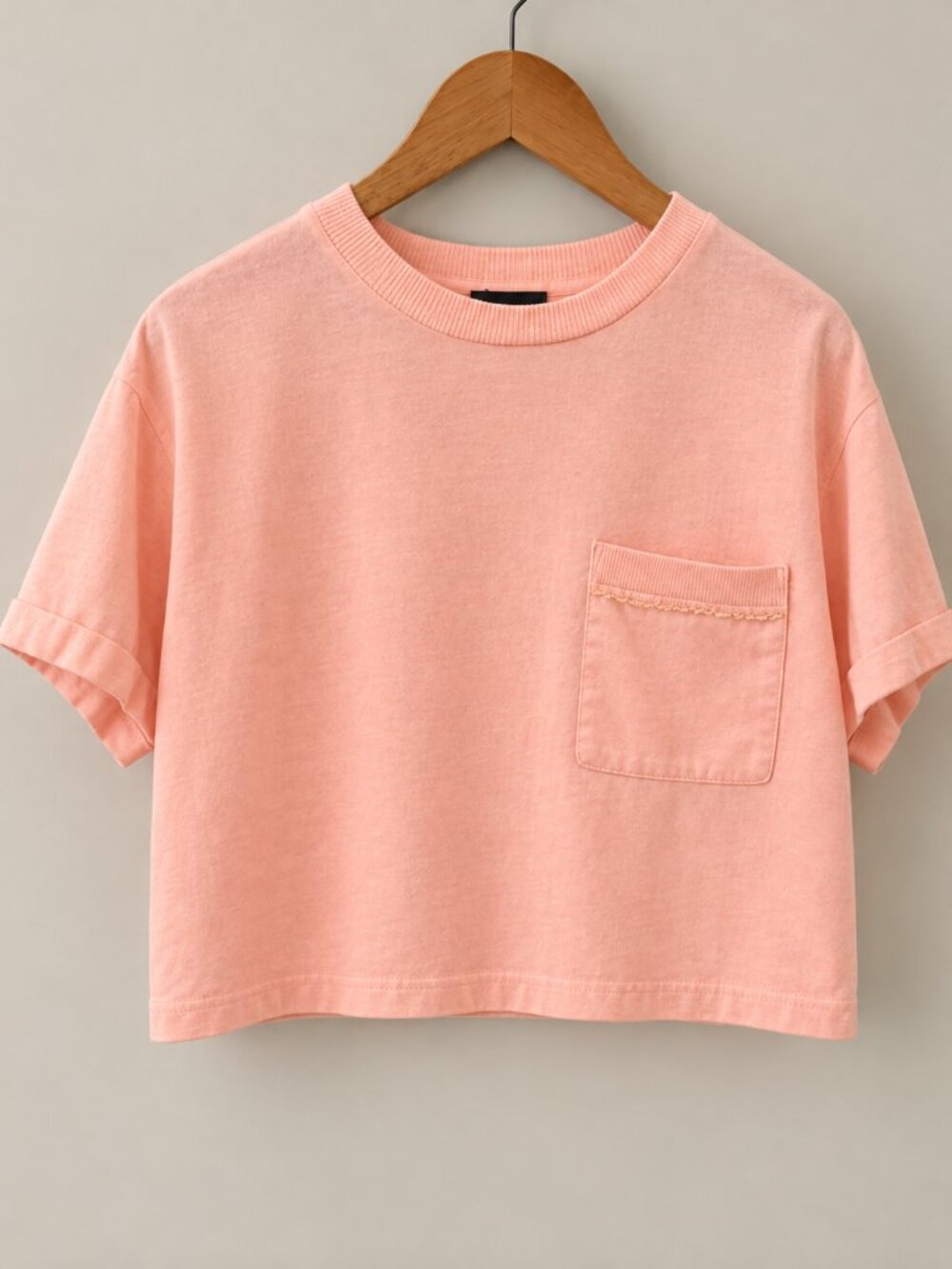 Vintage 1980s 1990s Pastel Peach Pink Cropped T-Shirt Sz Small